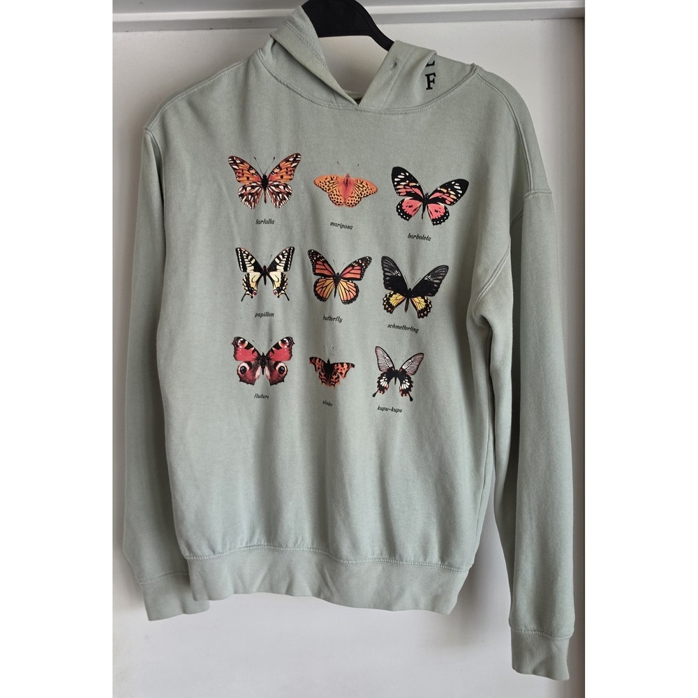 Cold Crush Hoodie XS Green Butterfly Pullover Women Long Sleeve Sweatshirt Top